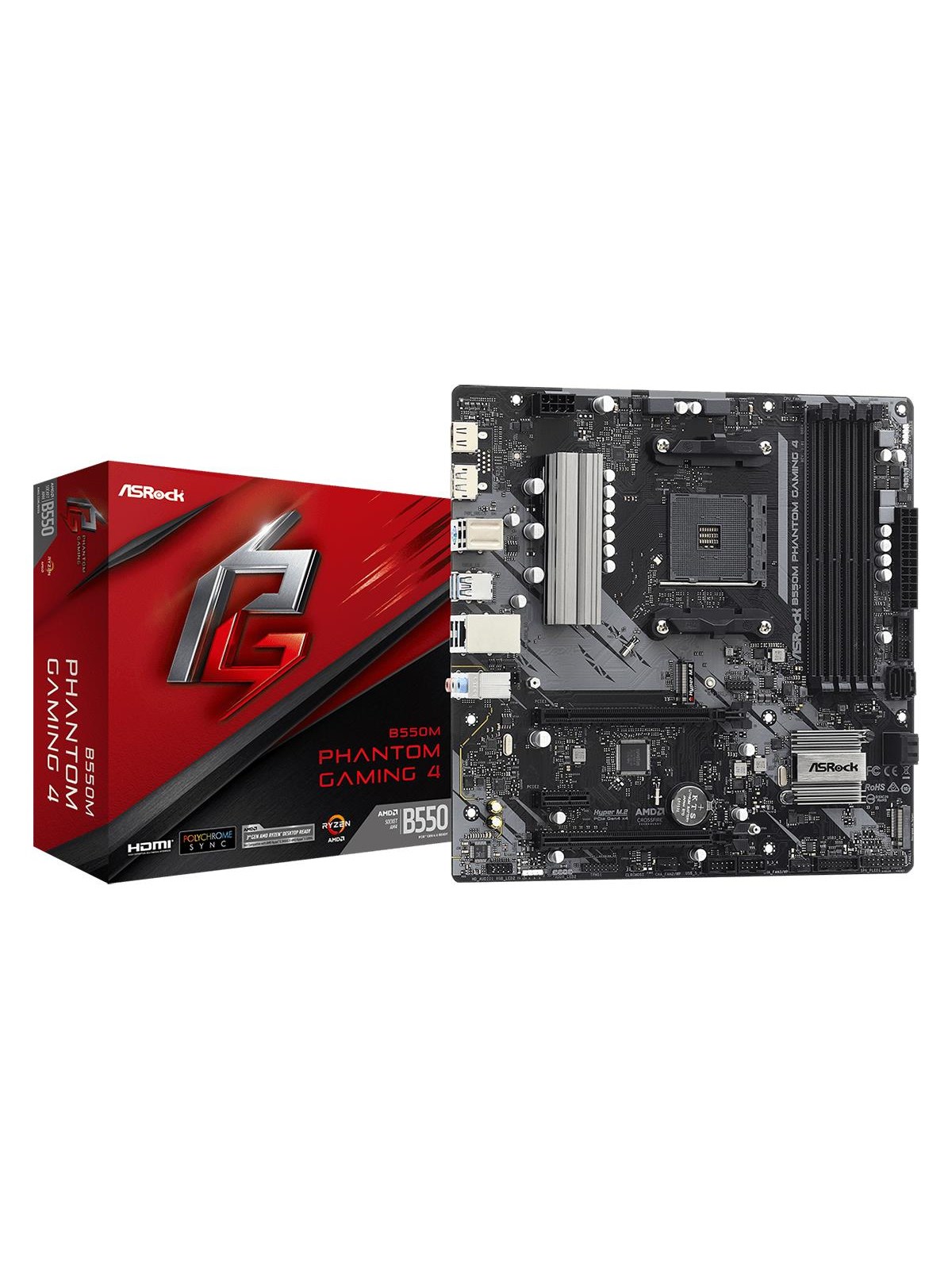 ASRock B550M Phantom Gaming 4 Mainboard - AMD B550 - AMD AM4 - DDR4 RAM - Micro-ATX