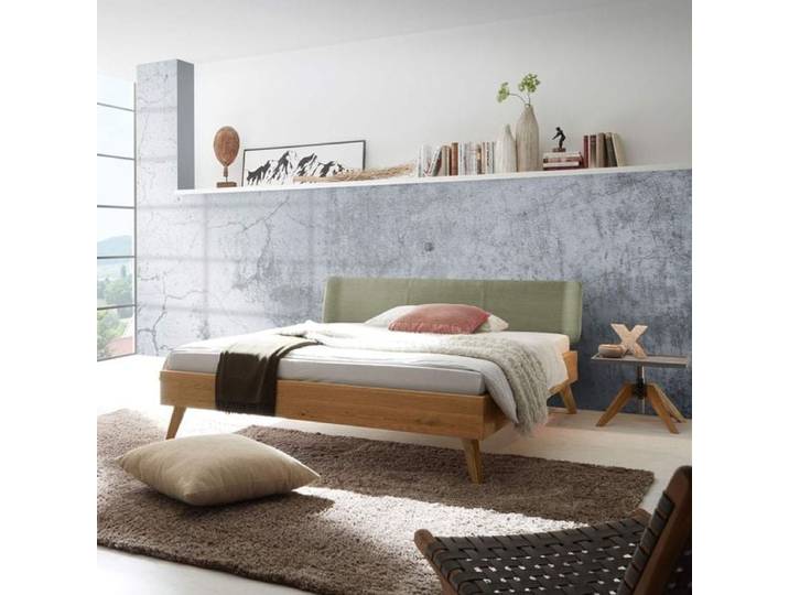 Bett Sandel Wildeiche Massivholz 90x200cm retro/vintage, Mit Kopfteil