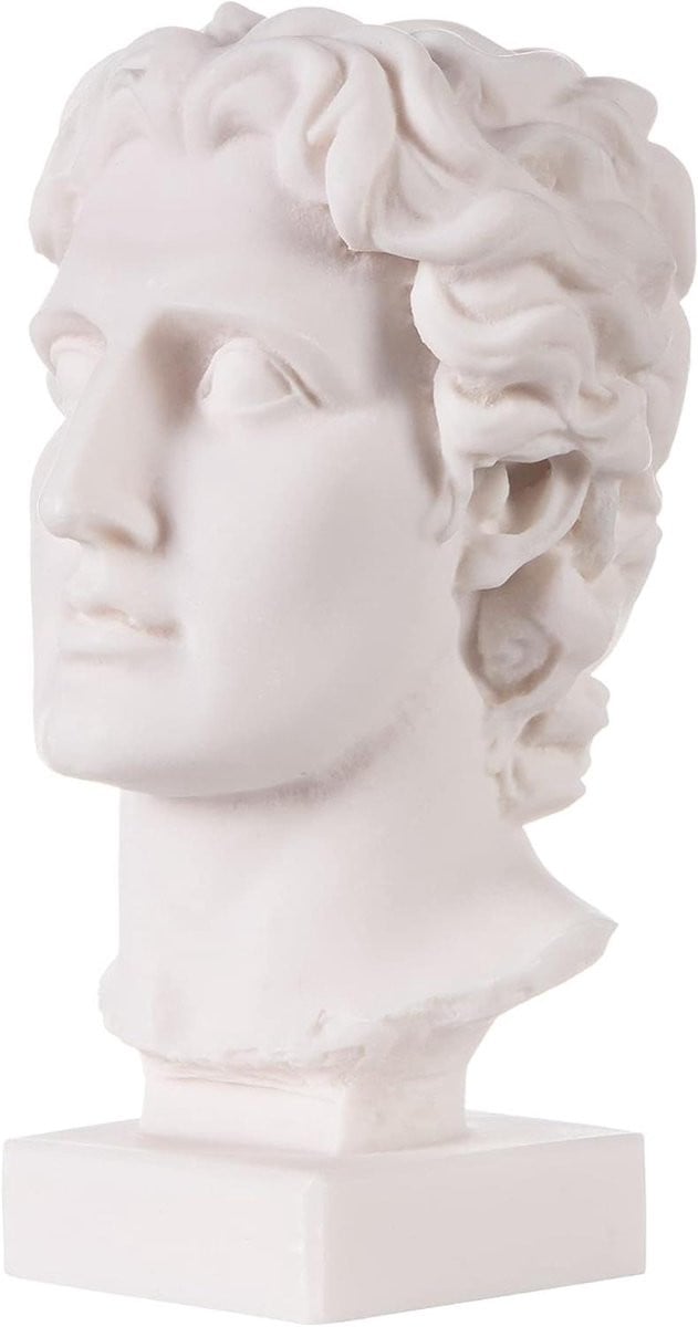 Handgemaakt Albast Buste Standbeeld van een Grieks Historisch Figuur, Hoogte: 15 cm