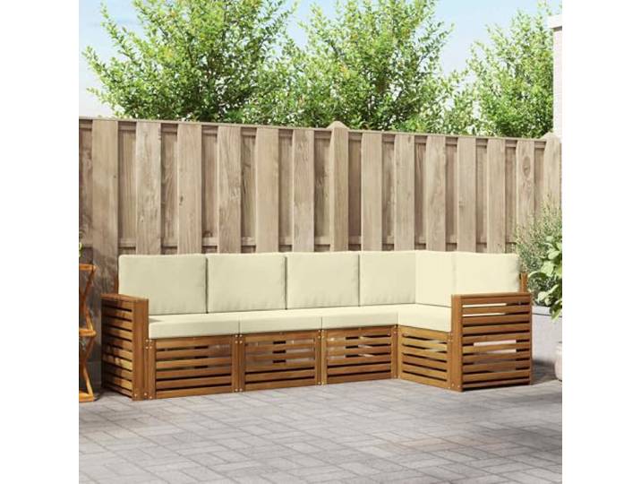 RJPLMFV Ecksofa-Set, 5-teilig, Akazie, Natur und Creme Langlebiges Massivholz, modulares Design, wetterfest, pflegeleicht, bequem