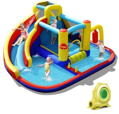 Costway 7-in-1 Inflatable Water Slide with 735W Air Blower and Splash Pool