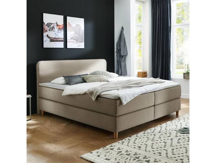 HOMELIV. Boxspringbett Kannur Webstoff 180x200 cm Bonellfederkern-Box Härtegrad: H4 Taupe skandinavisch