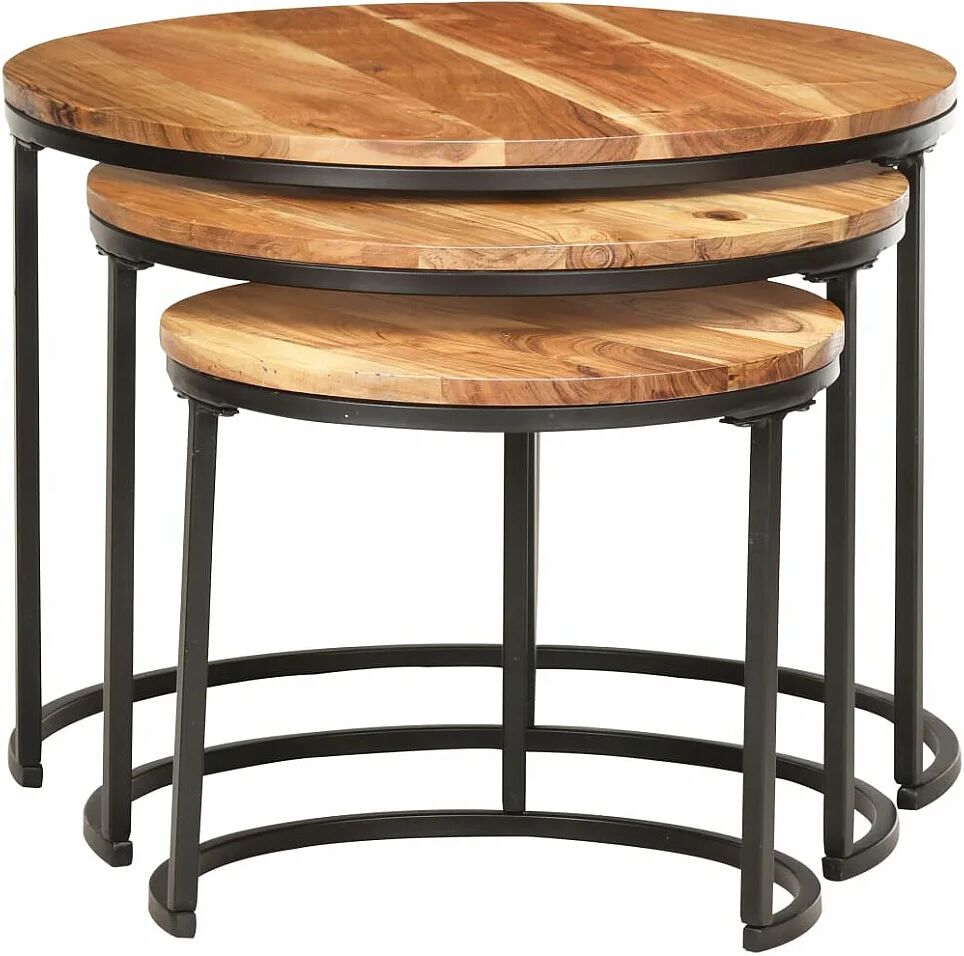 Clicnbuy Mesas apilables 3 unidades madera maciza de acacia