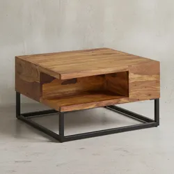 KADIMA DESIGN Sofatisch, Sheeshamholz, Staufach, 60x60x34,5 cm, Industrial-Design