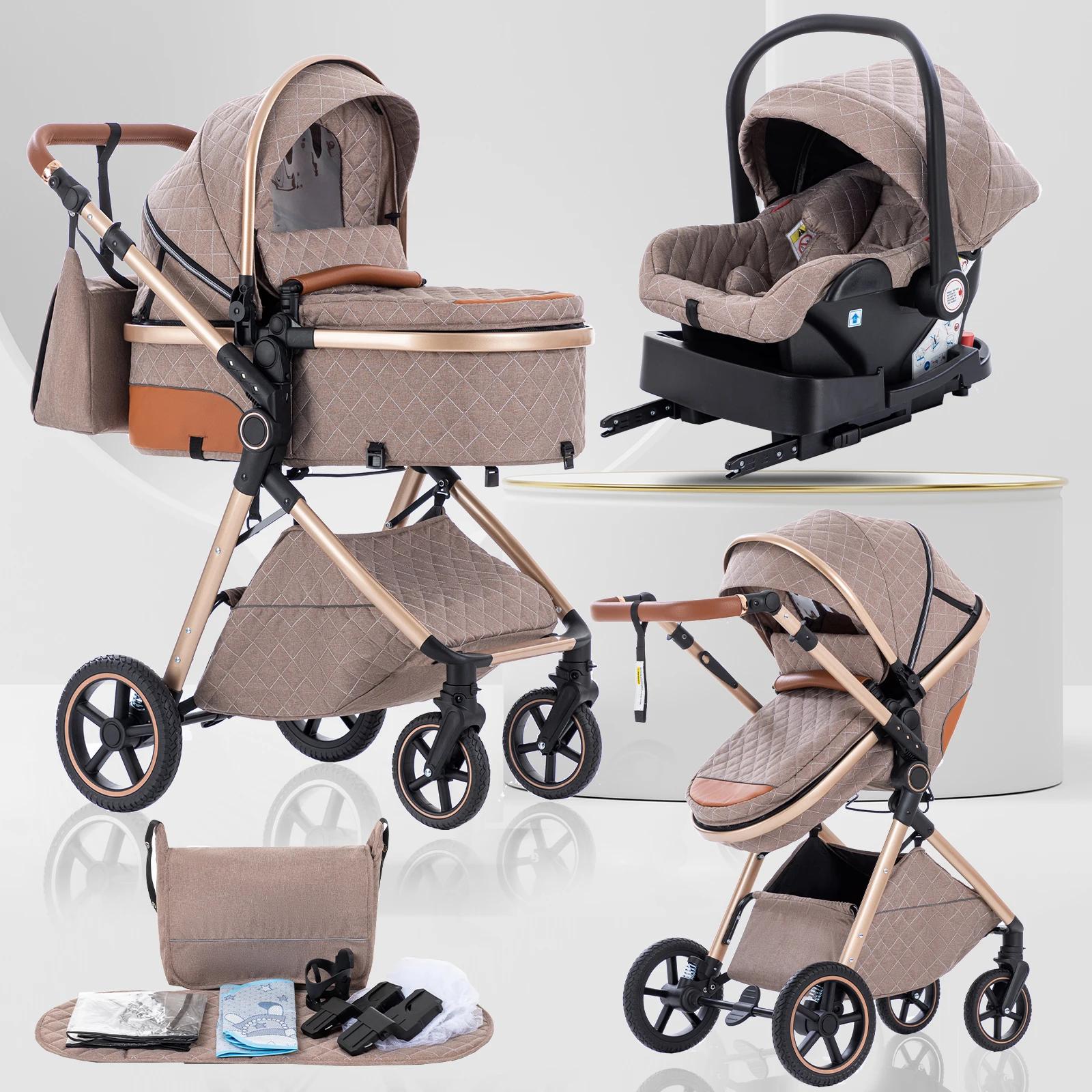 3-in-1 Kinderwagen V82 - Kombikinderwagen mit Autositz - Hohe Sitzposition - Sitz- und Liegefunktion - Leicht und faltbar - ISOFIX-Basis - Khaki