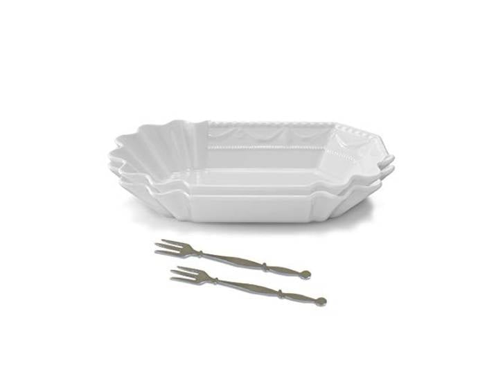 KPM Berlin KURLAND Currywurstschale Duo-Set mit Piekern, Weiß 19x11cm - Handgefertigte Porzellan-Servierschale mit KURLAND-Relief von 1790