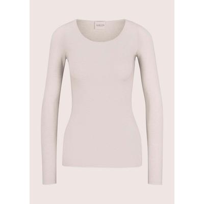 Langarmshirt MADELEINE "Shirt Langarmshirt mit Rundhals & Kaschmir", Damen, Gr. 36, beige (perlweiß), Modern, skinny fit, Rundhals, Shirts Langarmshirt