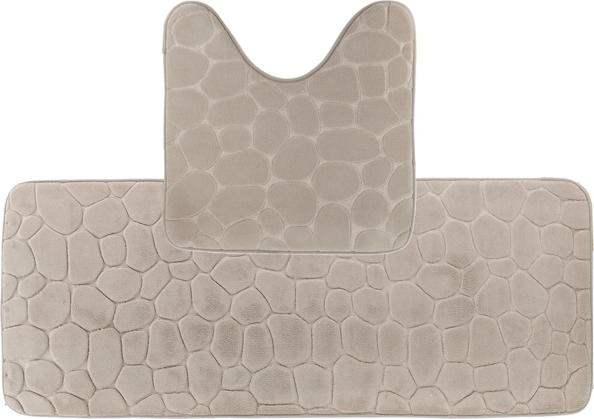 Tendance Badkamermatten set Pebble - Taupe - Extra lang - Memory foam - Microfiber