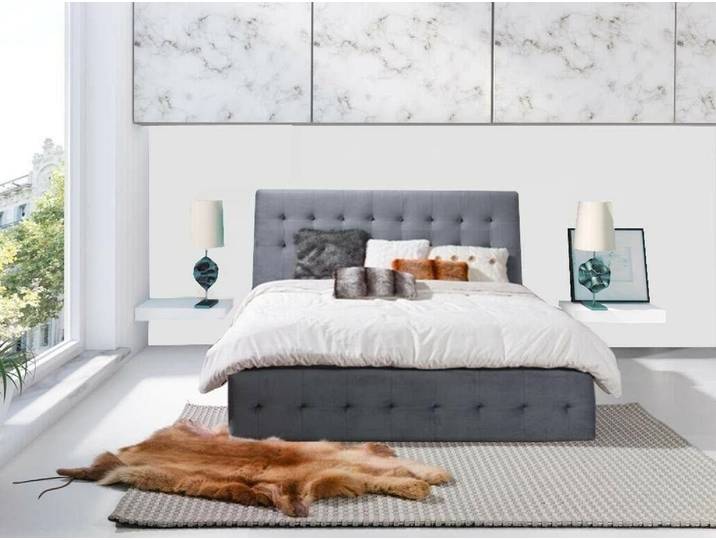 Xlmoebel Polsterbett Graues Bettgestell im Doppel-Design aus Textil für Hotels, Made in Europa