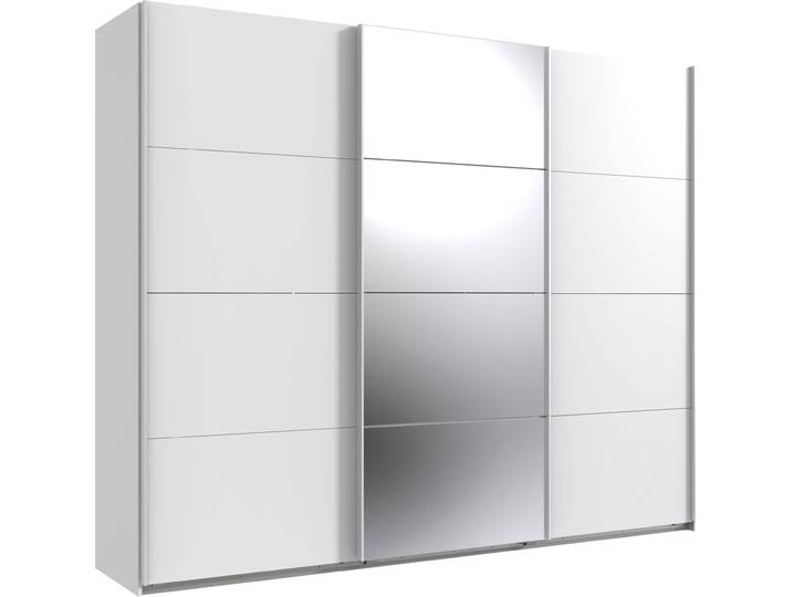 Schwebetürenschrank, Weiß/Spiegel, 270x236x64 cm, Spanplatte, Inkl. 2 Stoffboxen, Modern, Wimex