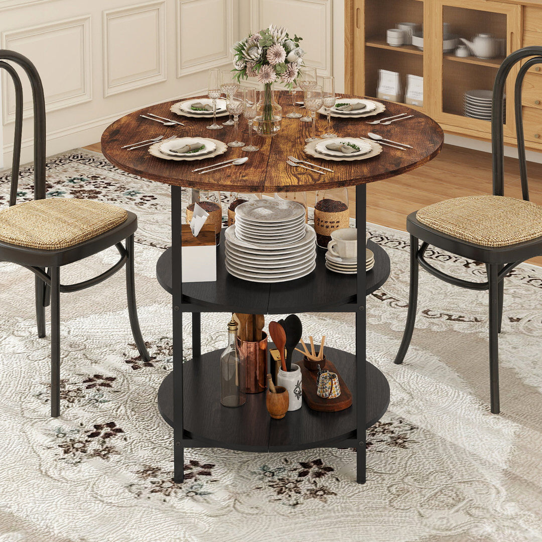 Borough Wharf 80cm Round Dining Table, Industrial Kitchen Desk With Storage Shelf, Space Saving, Brown Brown