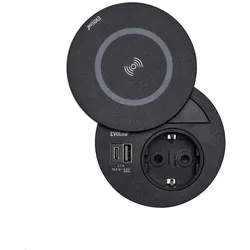 EVOline Circle80 Einbausteckdose USB A/C, Wireless Charger Deckel, schwarz