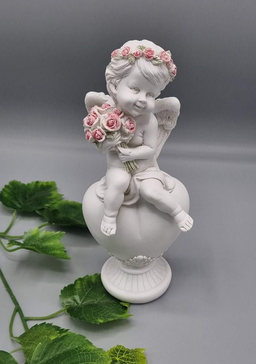 Engel Pollystone Grafdecoratie Hart met Roosjes