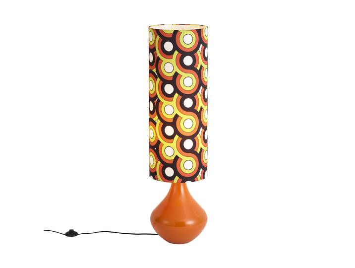 Lampadaire Rétro Orange avec Abat-jour en Tissu Multicolore -