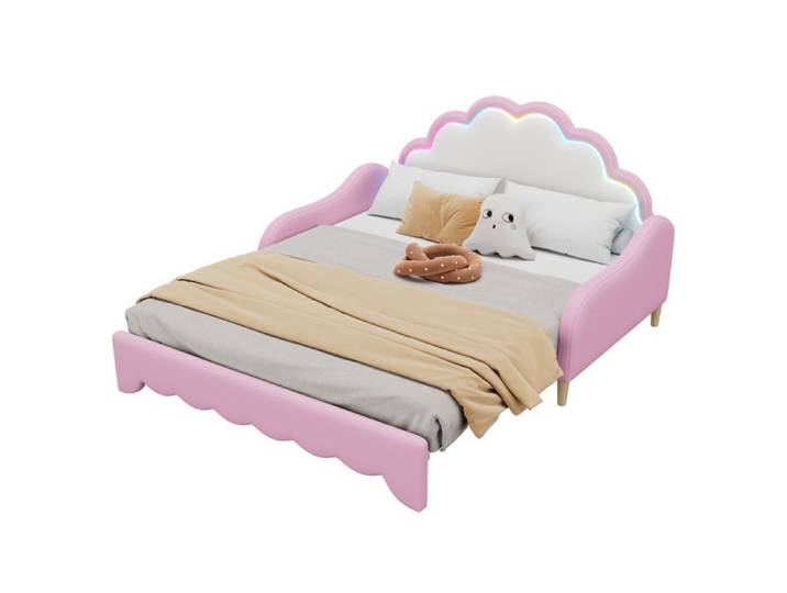 VLIVRA Lit Banquette Lit Double Convertible LED Multicolore Réglable et Tête de Lit 140×200 cm sans Matelas