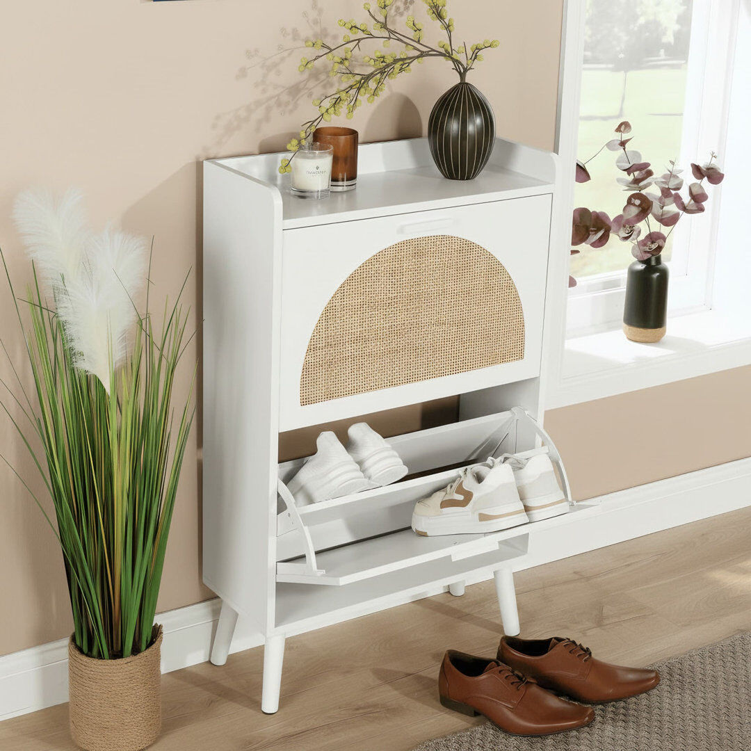 Bay Isle Home Anelise 2 Door Rattan Shoe Storage Cabinet White 12