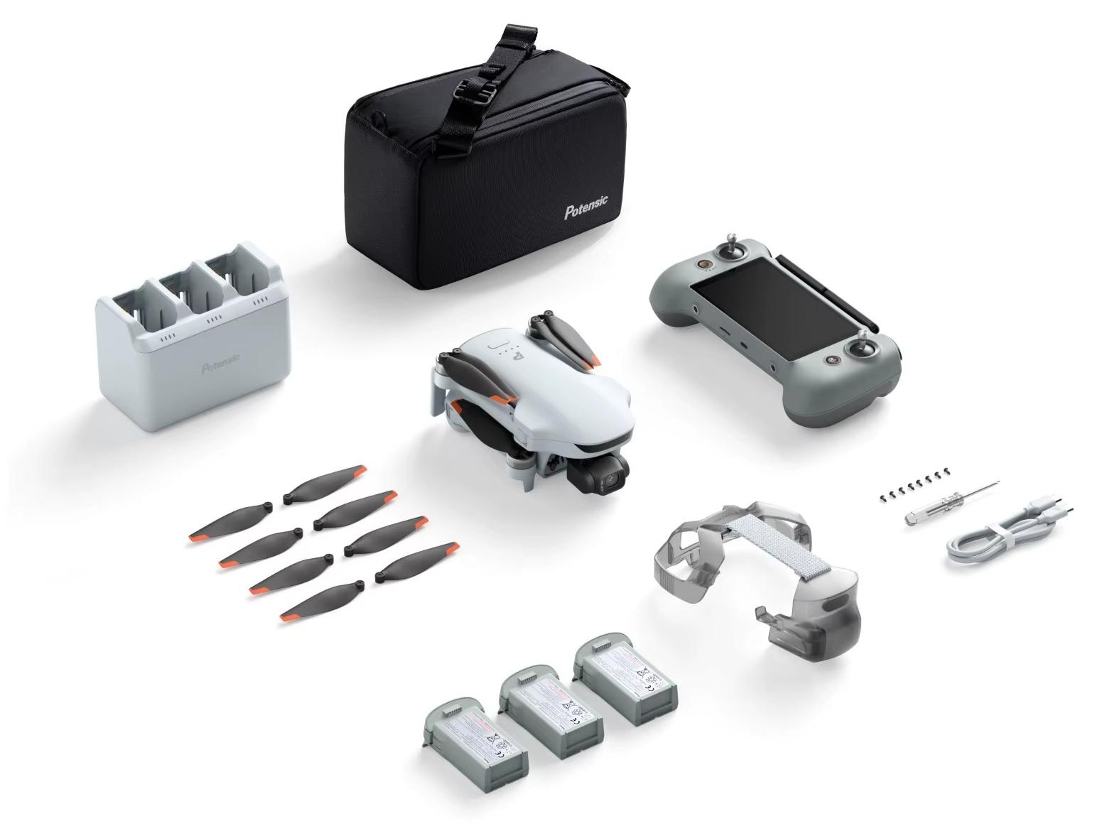 Kameradrohne - ATOM 3 - Fly More Set mit PTD2 RC Fernsteuerung - 4K UHD Kamera - 3-Achsen-Gimbal - Reichweite 16 km - 3 Akkus, Gewicht unter 249 g