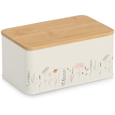 Vorratsdose ZELLER PRESENT "m. Bambusdeckel "Flowers", beige (weiß), B:12,5cm H:95cm L:20,5cm, Bambus, Metall, Lebensmittelaufbewahrungsbehälter, Vorratsdose, Moderne Materialkombination, 1650 ml