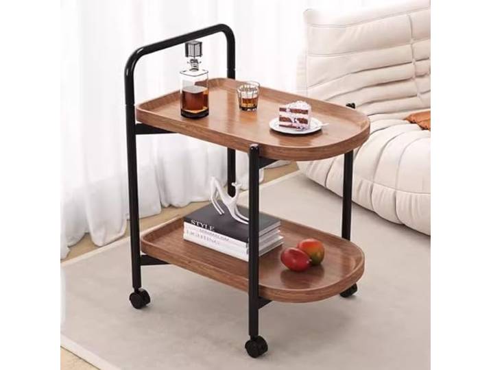 LEIYTFE AufbewahrungsWagen 2 Ebenen Abnehmbarer Beistelltisch Mit Rädern Multifunktionaler Aufbewahrungs-Organisator Für Küche, Bad, Wohnzimmer, Wäscherei, Utility Rollwagen (Color : Walnut)