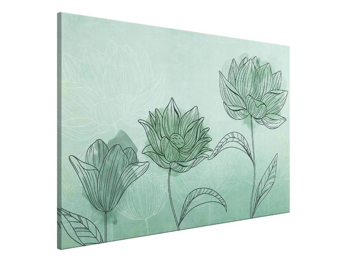 Tableau déco Three Flowers Lin Vert 90 x 60cm