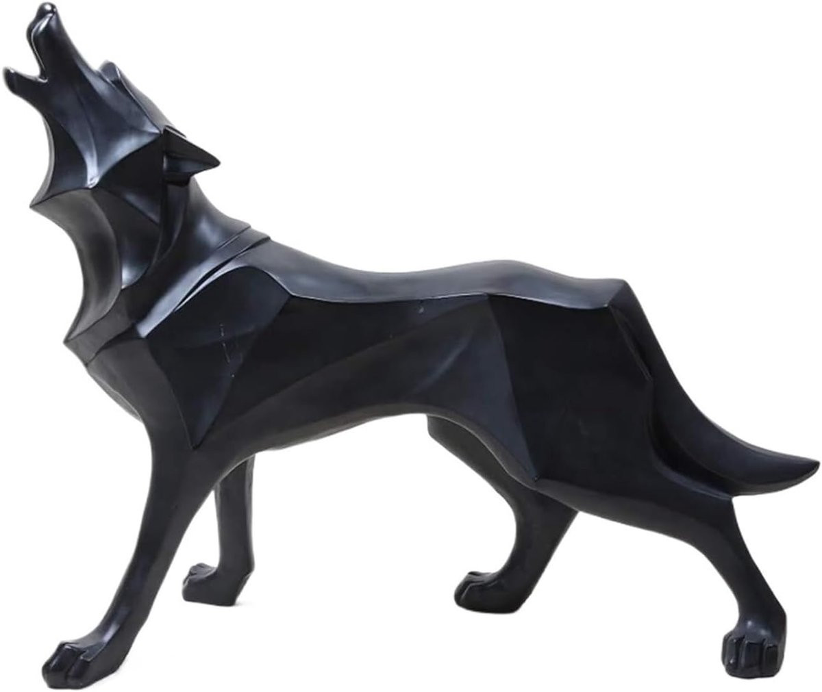 Hars Wolf Standbeeld - Wilde Dier Sculptuur - Abstract Modern Design - Zwart - Hoogte: 23 cm