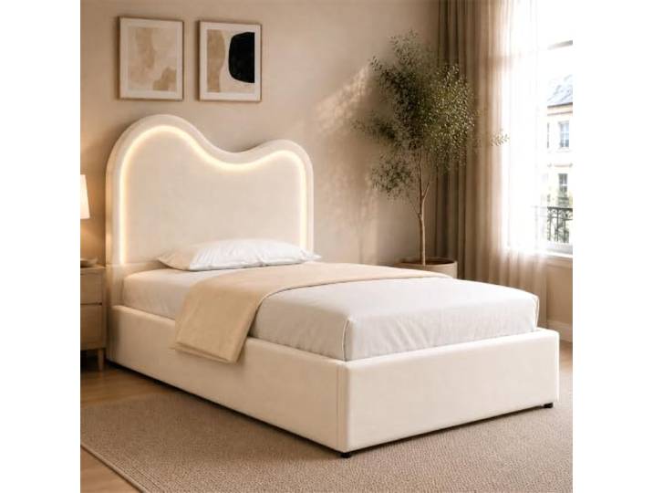 BXEYXE Polsterbett, Einzelbett, Kinderbett 90 x 200cm, hydraulisches Funktionsbett, Bett mit Lattenrost, Kopfteil und großem Stauraum, gepolstertes Kopfteil, samt, beige