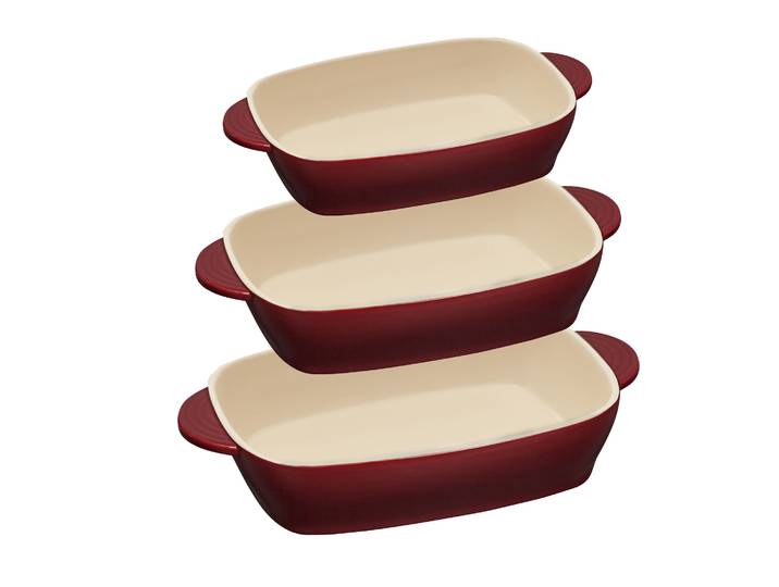 Backform RESTO KITCHENWARE FORNAX Auflaufform-Set, 3-teilig, aus Keramik, rechteckig , rot, Keramik, Küchenformen, Backform, Kratzbeständig