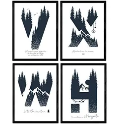 POSTER Set mit 4 Buchstaben H, V, X, W A3 Rahmenlos