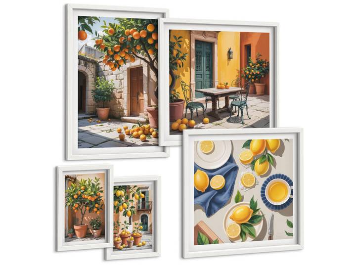 Tulup Bilder SET 5er Set - 50x50 cm & 20x30 cm & 40x60 cm Weißer Rahmen - Zitrusgarten in der Sonne, Kunststoff, Rechteckig, 40x60 cm, gerahmt, Bilder & Rahmen, Bilder