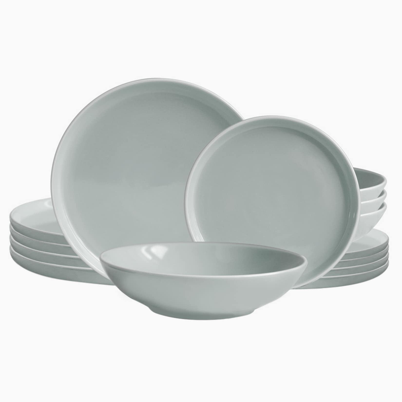 Echtwerk 12-teiliges Vintage Tafelservice "Nerea" Nature-Design, für 4 Personen, Pastellfarbenes Geschirrset aus Steingut mit 4 x Speiseteller, 4 x Beilagenteller, 4 x Suppenteller, Grau
