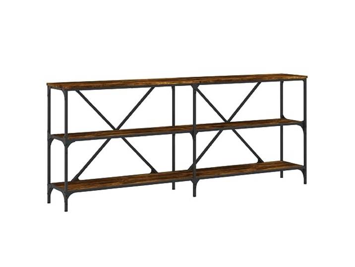 Kaorsrow Konsolentisch Räuchereiche 180x30x75 cm Flurtisch Eisen Schlanke Ablage für Eingangsbereich und Wohnzimmer mit stabiler Doppel-X-Verstrebung und Bodenausgleich.