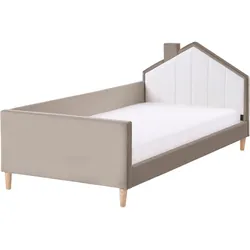 KINDERBETT Haus Samtstoff 90/200 cm Taupe Kervan