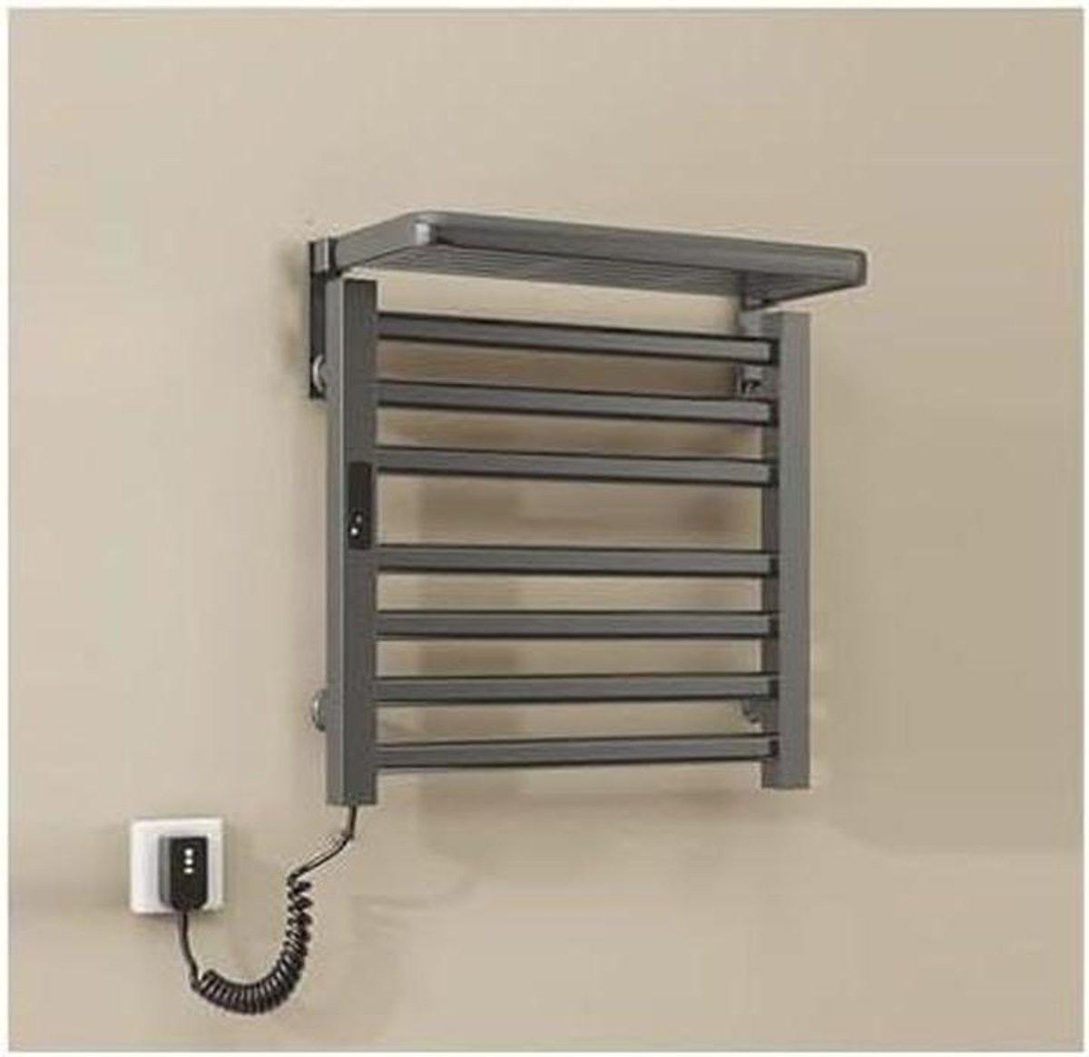 Elektrische Handdoekwarmer Grijs met Opklapbaar Rangement en Instelbare Temperatuur