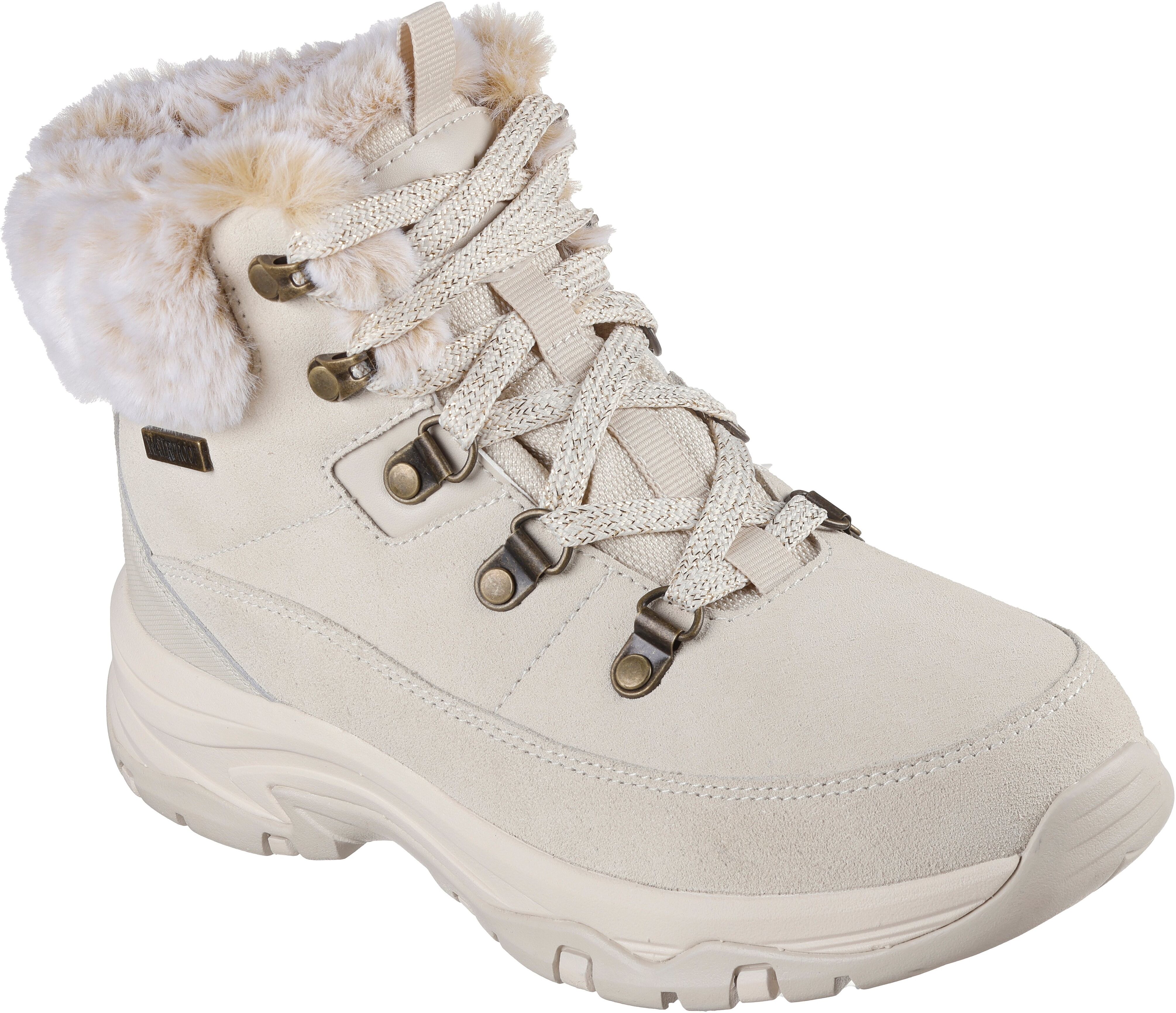 Winterboots SKECHERS "TREGO-SNOW WORRIES", Damen, Gr. 40, natur, Veloursleder, Schuhe Winterboots, Schnürboots, Schnürstiefelette mit TEX natur 40