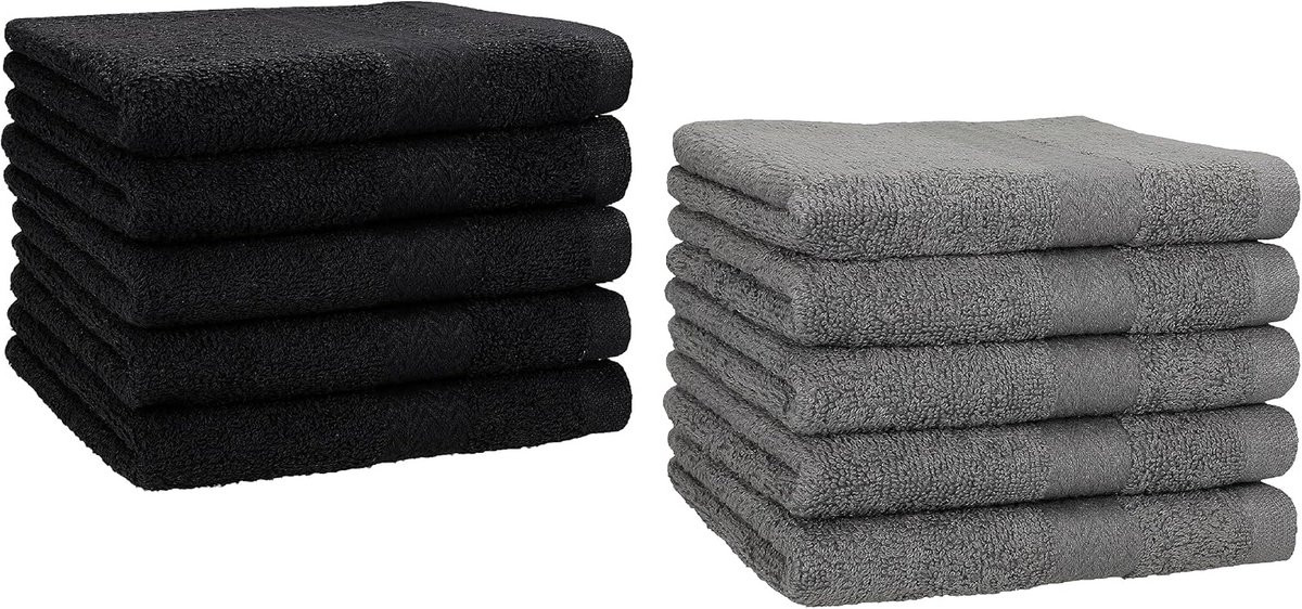 10-delige Gastendoekjes Set Zwart & Antraciet - 100% Katoen - 30 x 50 cm