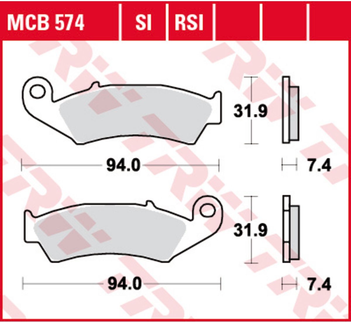 Bremsbelagsatz TRW MCB574RSI ohne Straßenzulassung