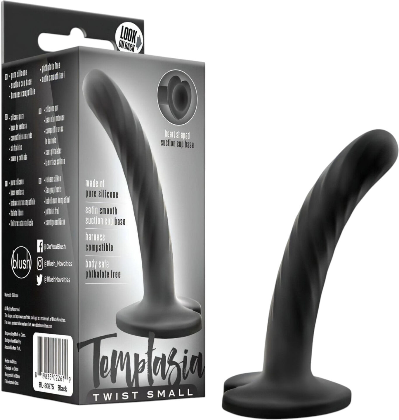 Temptasia Twist Small - suction cup, twisted dildo (black)