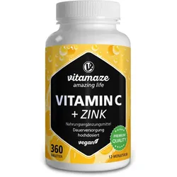 VITAMIN C 1000 mg hochdosiert+Zink vegan Tabletten 360 St