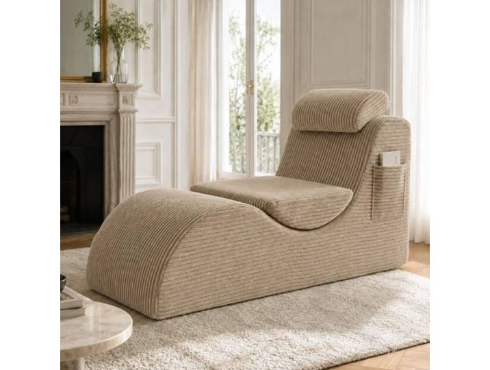 Fauteuil relax ergonomique kaki avec poche latérale et coussin amovible pour petits espaces et intérieurs cosy