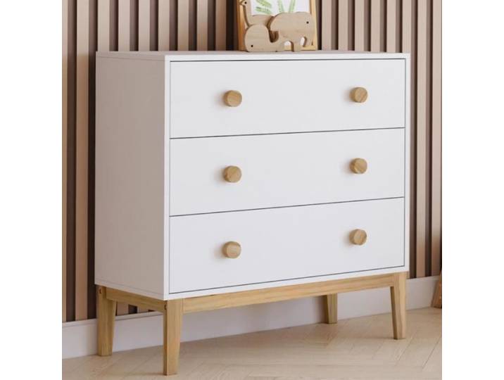 IDMARKET Commode 3 tiroirs JACOB 80 cm enfant blanc et bois