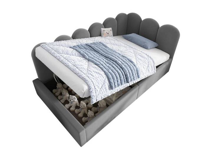 VLIVRA Lit Banquette Lit Simple - Coffre Hydraulique et Structure Réversible - 90×190 cm - sans Matelas - Velours Gris