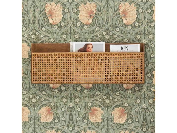 Porte-revues mural en manguier et cannage vintage Georges