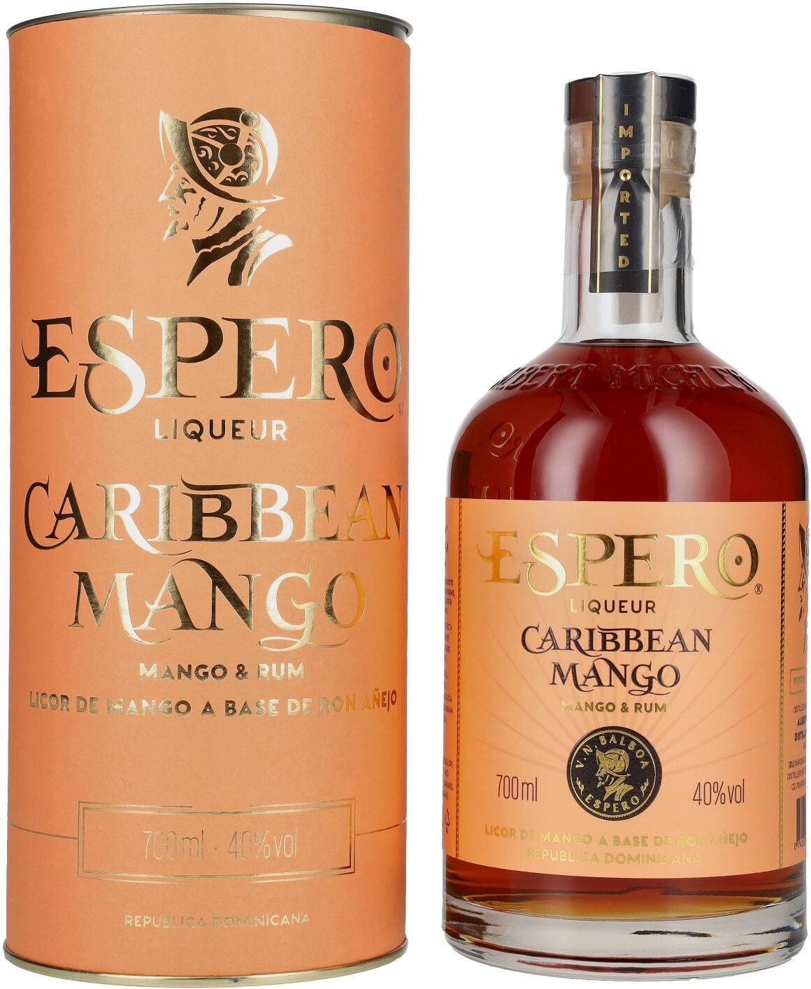 Ron Espero Caribbean Mango & Rum Liqueur 40% Vol. 0,7l in geschenkverpakking