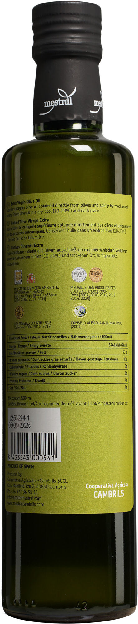 Mestral Olivenöl Extra Virgin Arbequina - 0,5 L. aus Spanien