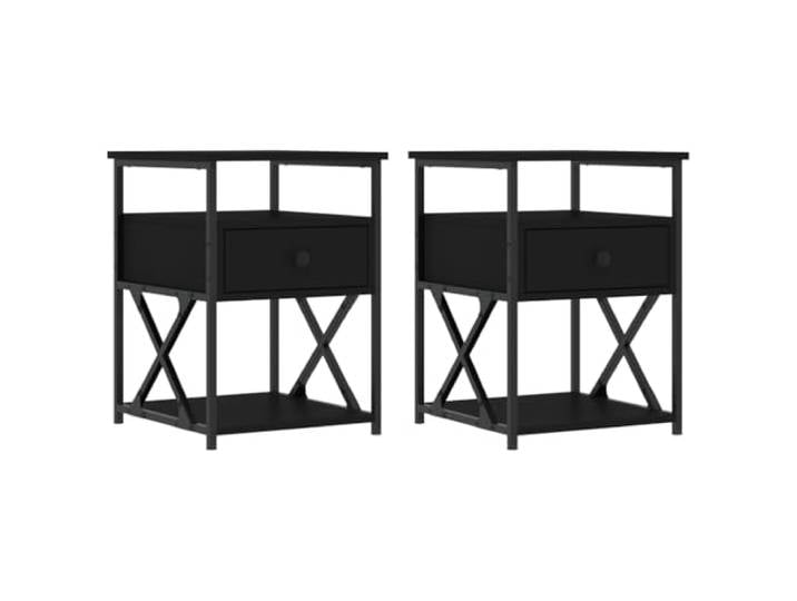 HGLADYU Nachttisch Set 2er Schwarz 40x42x55 cm aus Holzwerkstoff mit Eisenrahmen, verstellbaren Beinen und viel Stauraum für Schlafzimmer oder Wohnzimmer