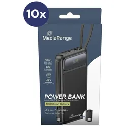 MediaRange Mobiler Zusatzakku / Powerbank 10.000mAh mit integrierten Ladekabeln und LC-Display