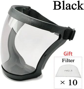 DynamicDeals Premium Transparent Full Face Shield Protective Mask With Anti Fog & Splash Proof Design black And 10filter