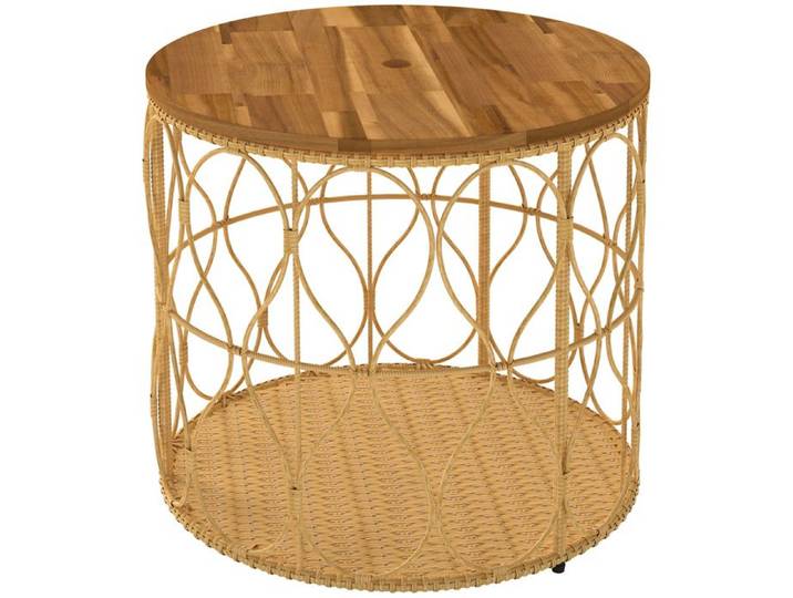 YWJ Table Appoint Jardin Ø50cm Teck Rotin Acacia Bois Résistante Intempéries Pieds Réglables