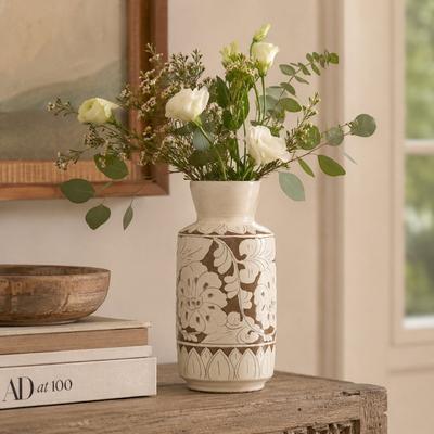Artissance "Approx. 15 Inches Amalfi Double Glazed Tall Vase with Flower Motif (5.1"" Opening)"