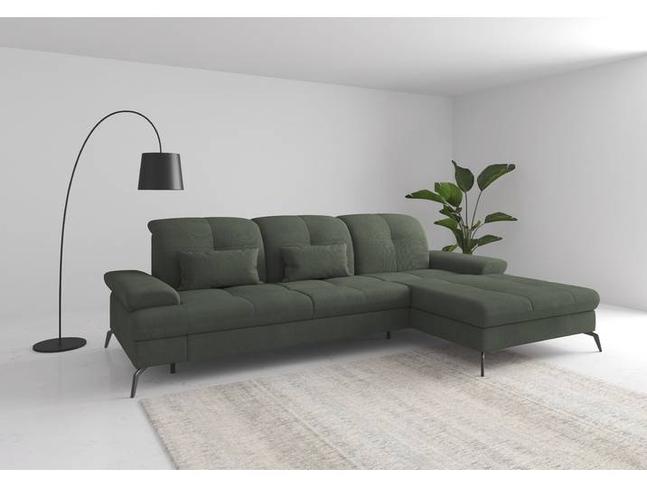 Ecksofa, Polyester-Mix, Jungle, 279×185 cm, Mit Sitztiefen- & Armteilverstellung, Mit Bettfunktion & Bettkasten, Sit&More
